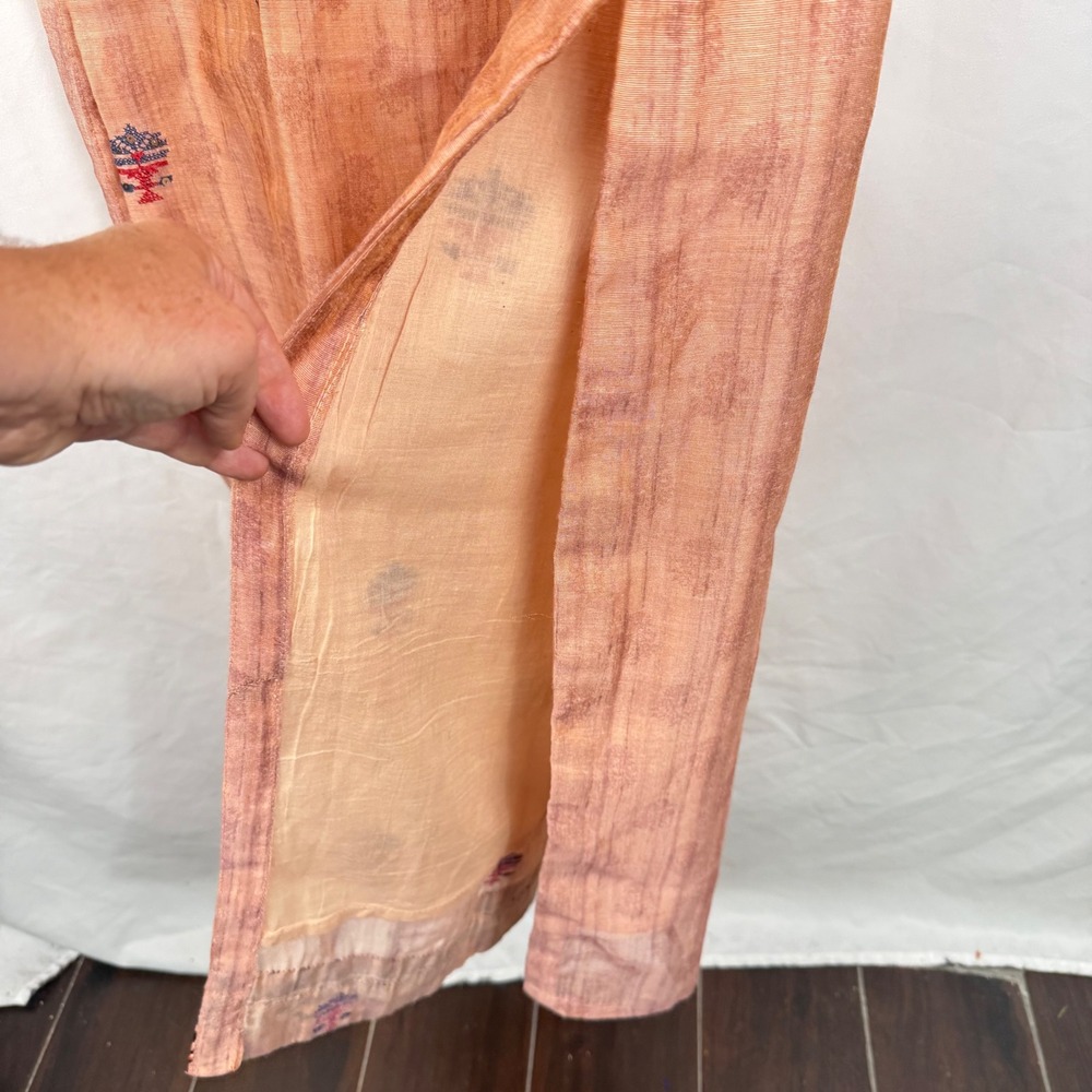 Sanwariya Indian Kurta Tunic Dress Peach Embroidered Long Lightweight Decorative - Picture 7 of 8